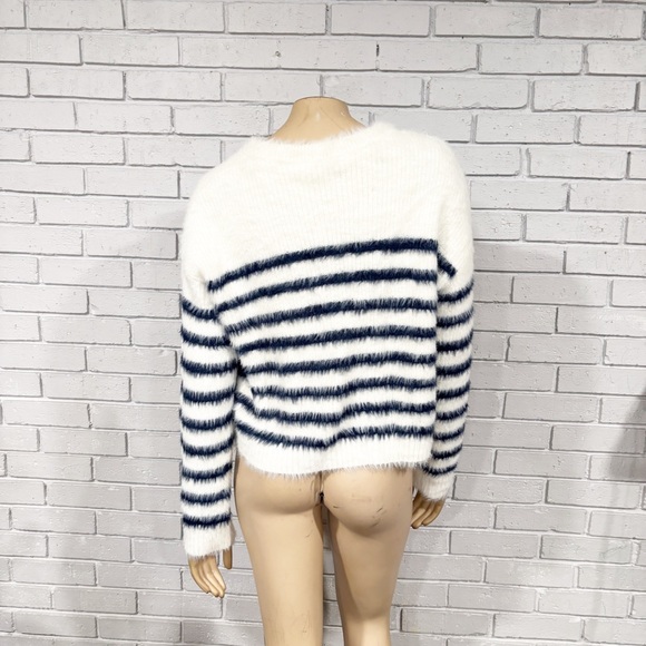 La Ligne x Target Women Cream/Navy Fuzzy Yarn Striped Crewneck Sweater - Picture 6 of 6